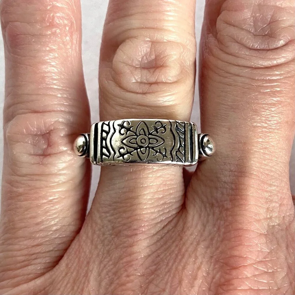 Ganz Jewelry Solid Sterling Silver 925 Chunky Engraved Wide Band Ring Sz 6.75